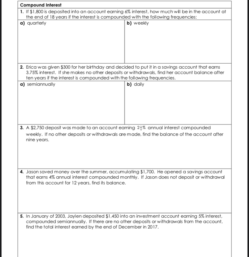 Compound Interest 1. If $1,800 is deposited into