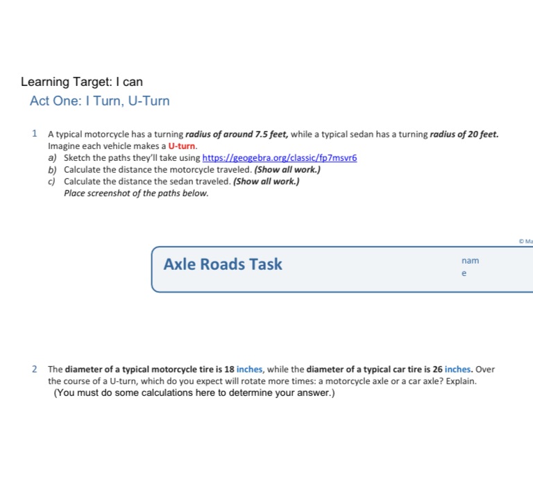 Learning Target: I can Act One: I Turn, U-Turn 1