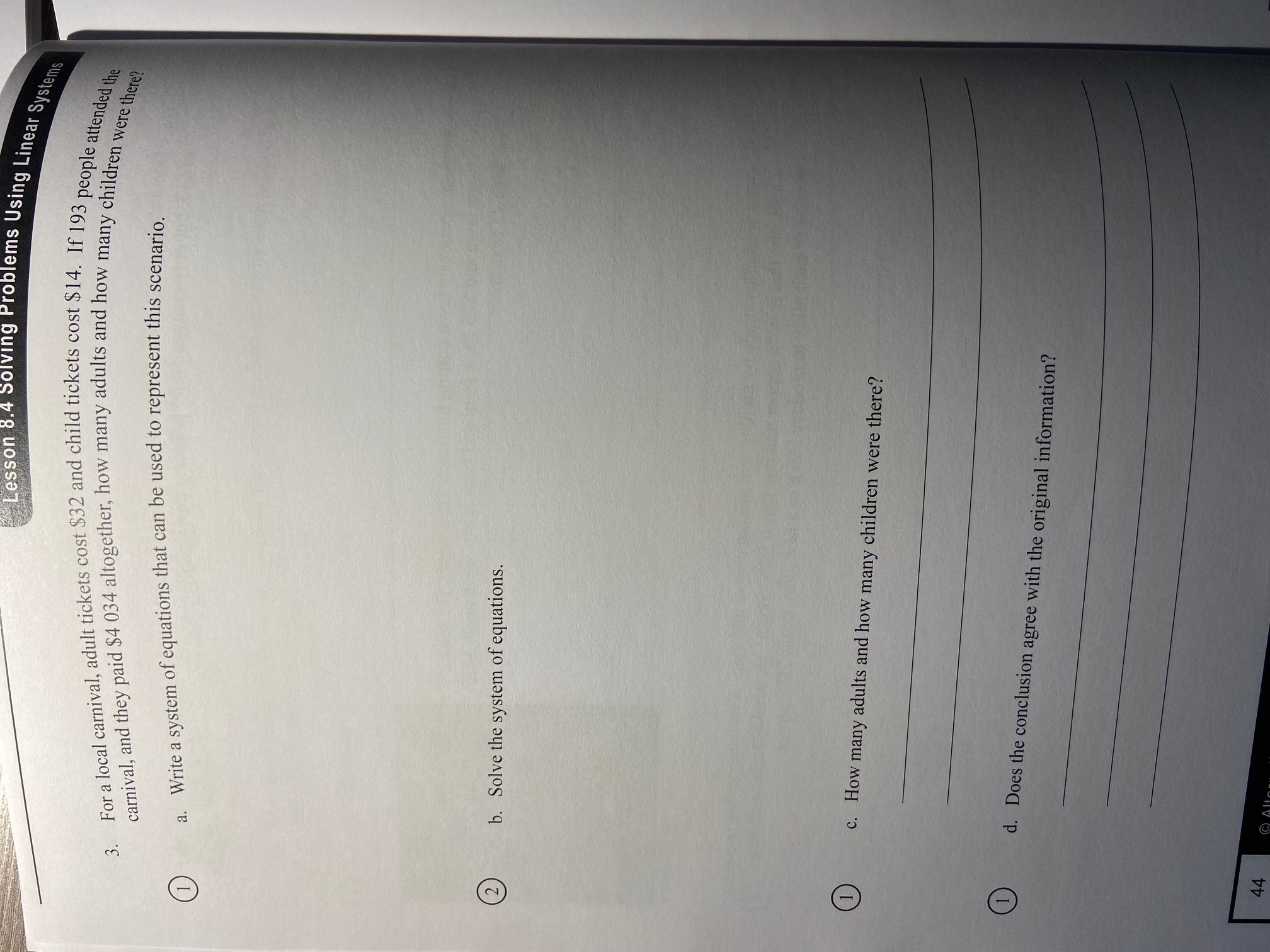 Lesson 8.4 Solving Problems Using Linear Systems