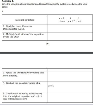 Answer the following: Activity 1. Solve the