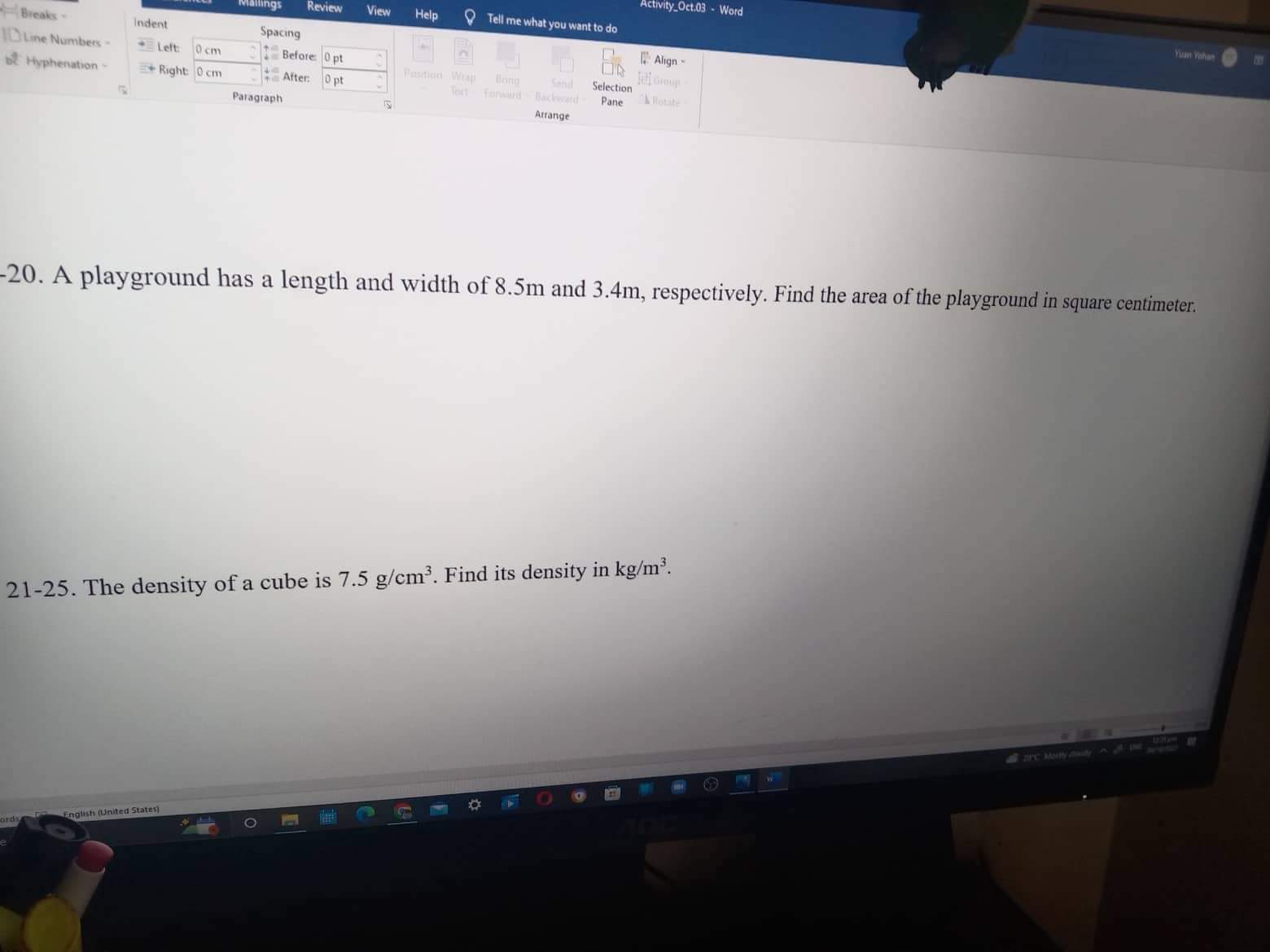 Activity_Oct.03 - Word Review View Help Tell me