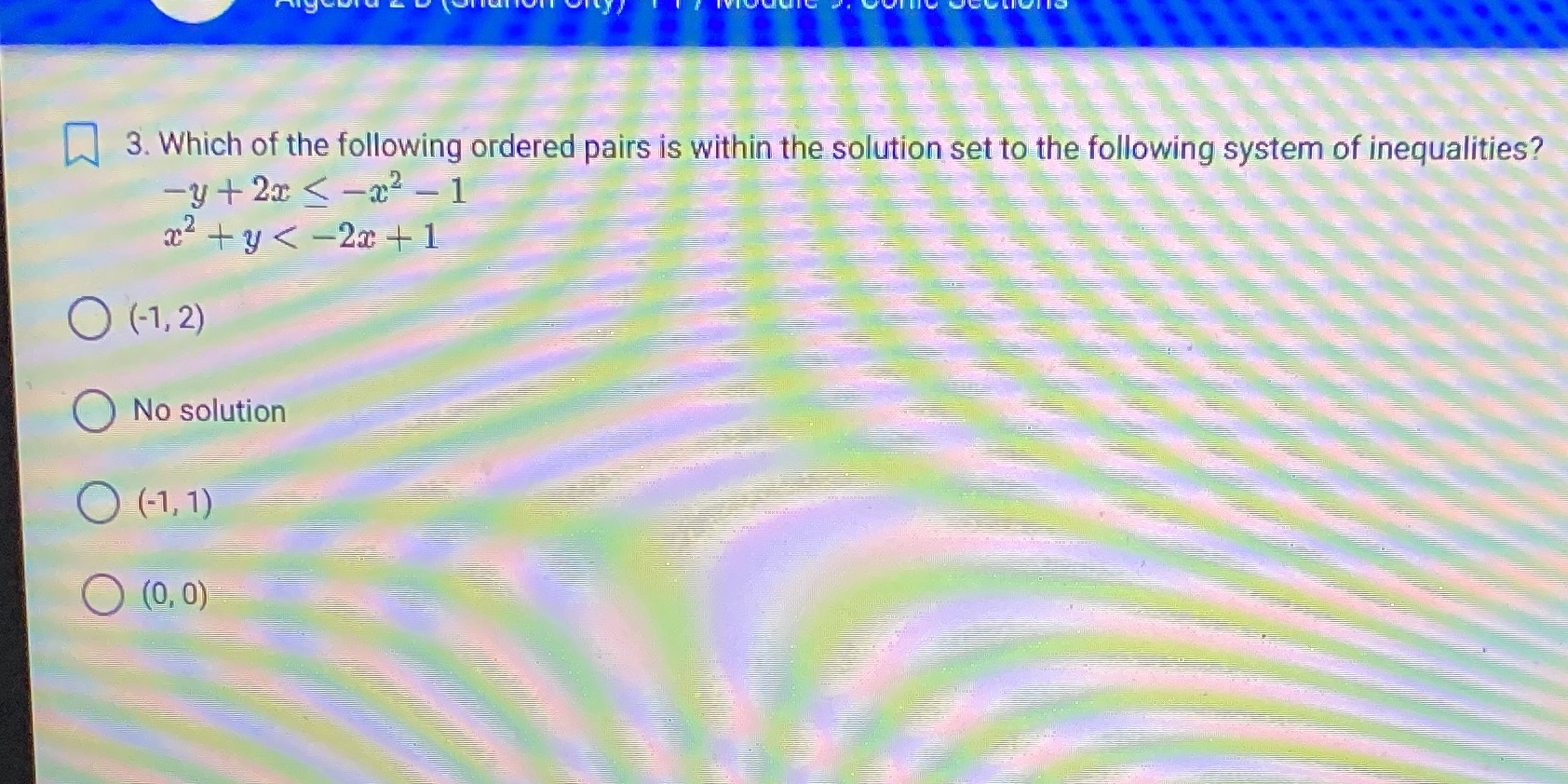 3. Which of the following ordered pairs is within