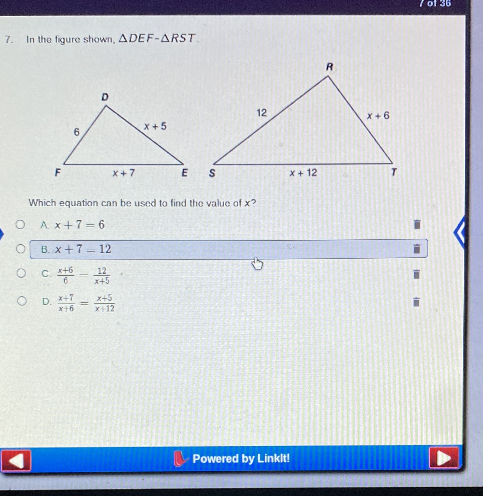 of 36 7. In the figure shown, ADEF-ARST. R D 12 6