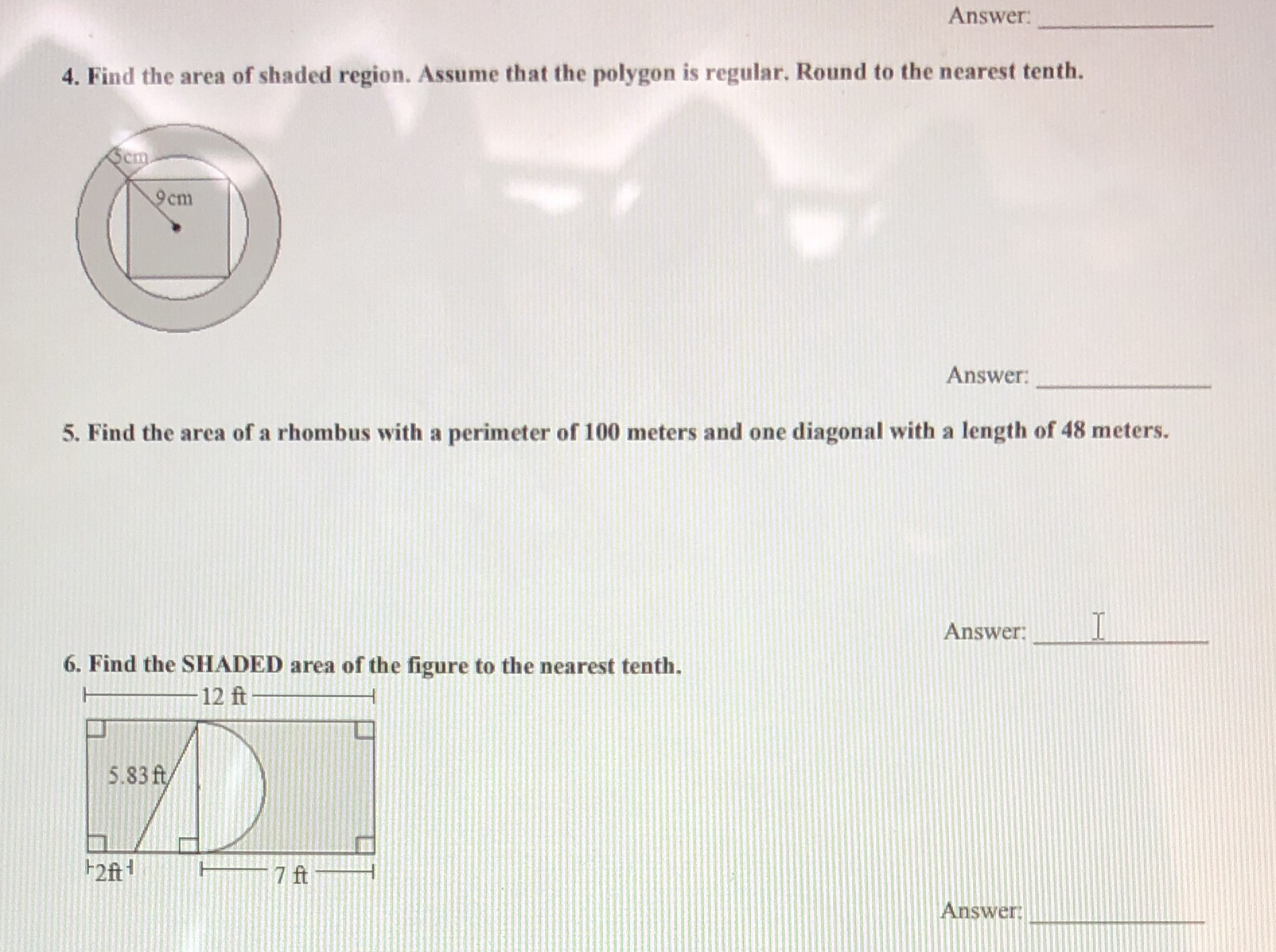 Answer: 4. Find the area of shaded region. Assume