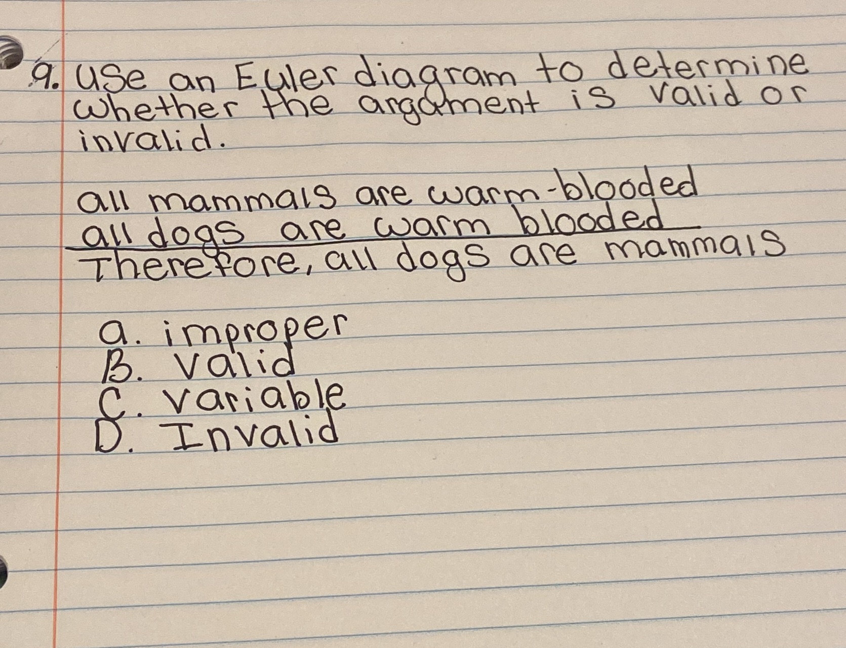 9. use an Euler diagram to determine whether the