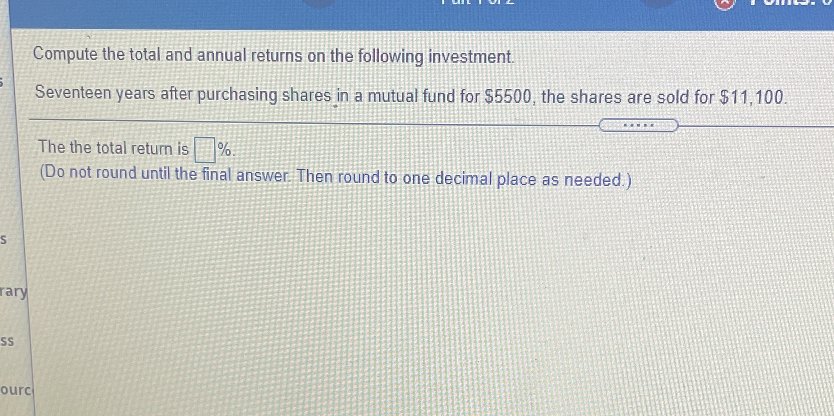 Compute the total and annual returns on the