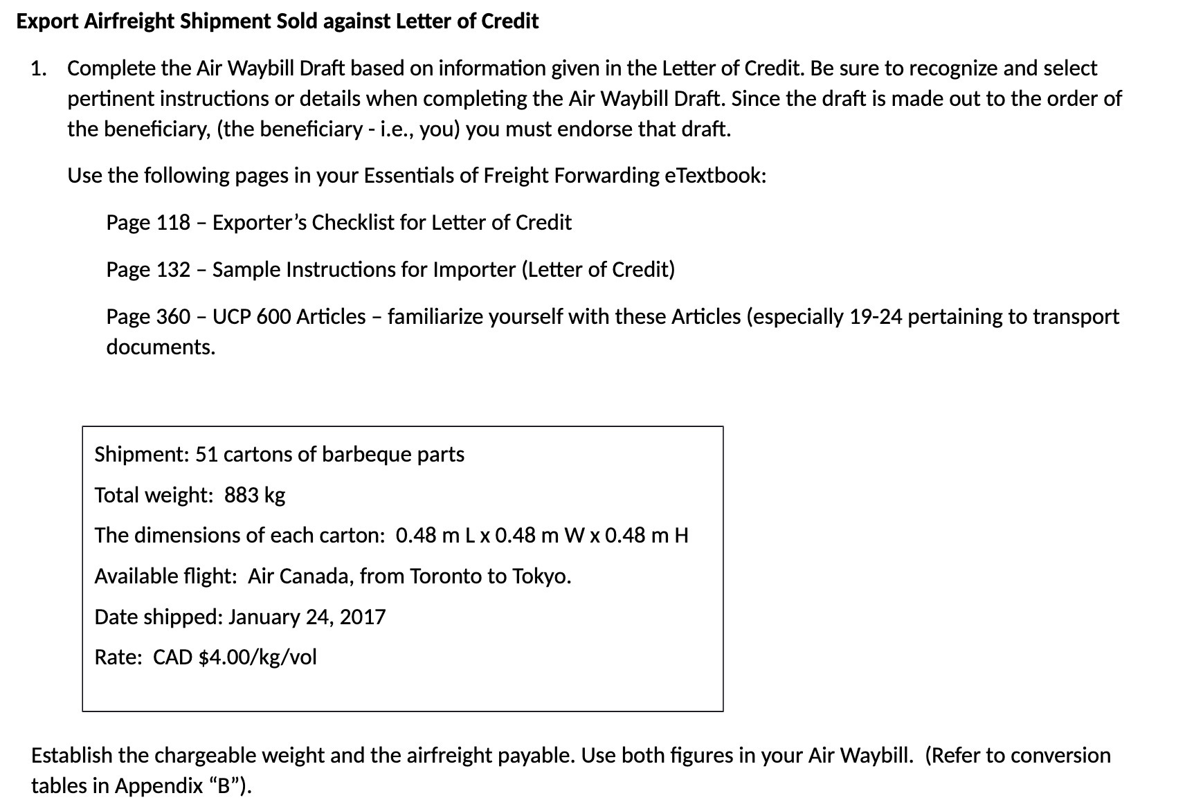 Export Airfreight Shipment Sold against Letter of