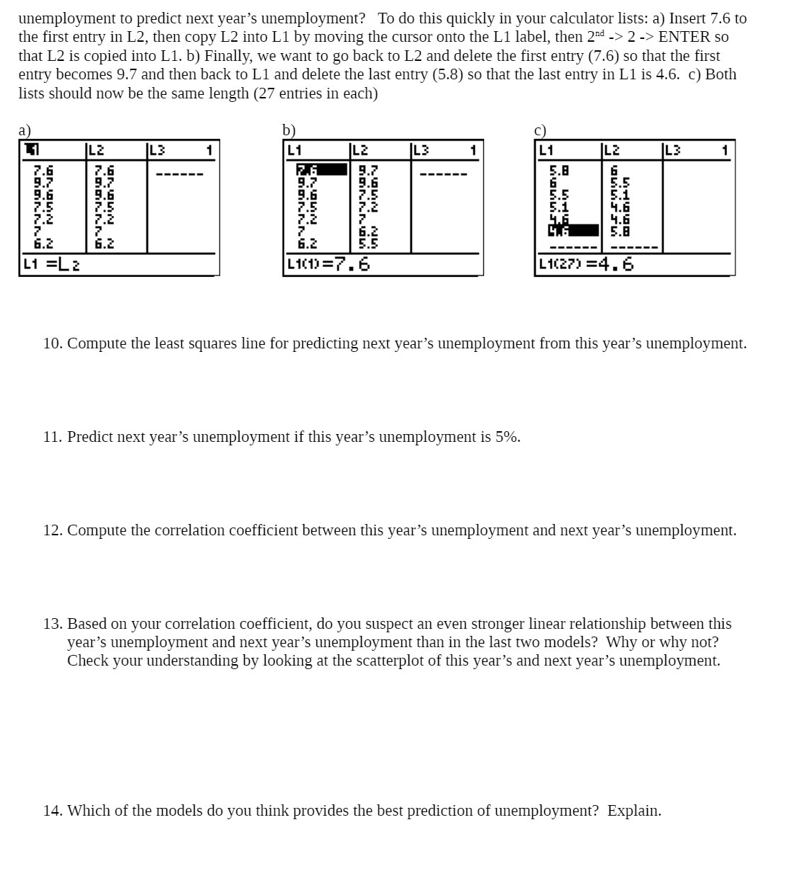 unemployment to predict next year's unemployment?