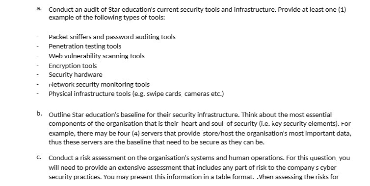 a. Conduct an audit of Star education's