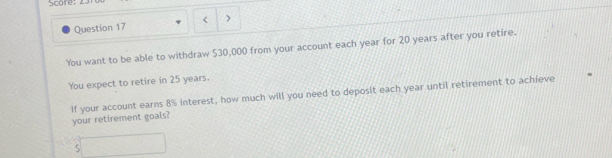 17 Score: 251 Question 17 < You want to be able