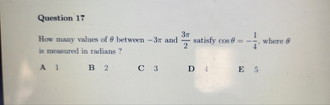 no extra detail Question 17 How many values of 0
