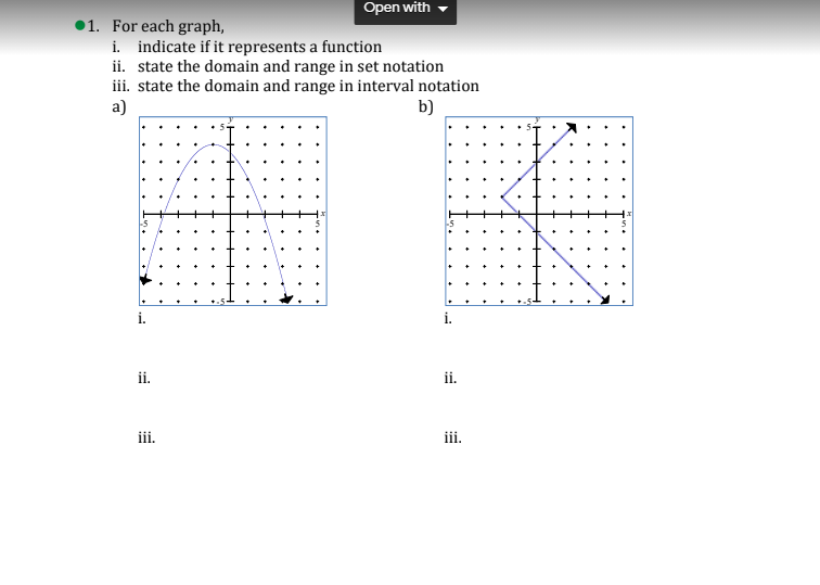 I. Indicate If it represents a function ii. state
