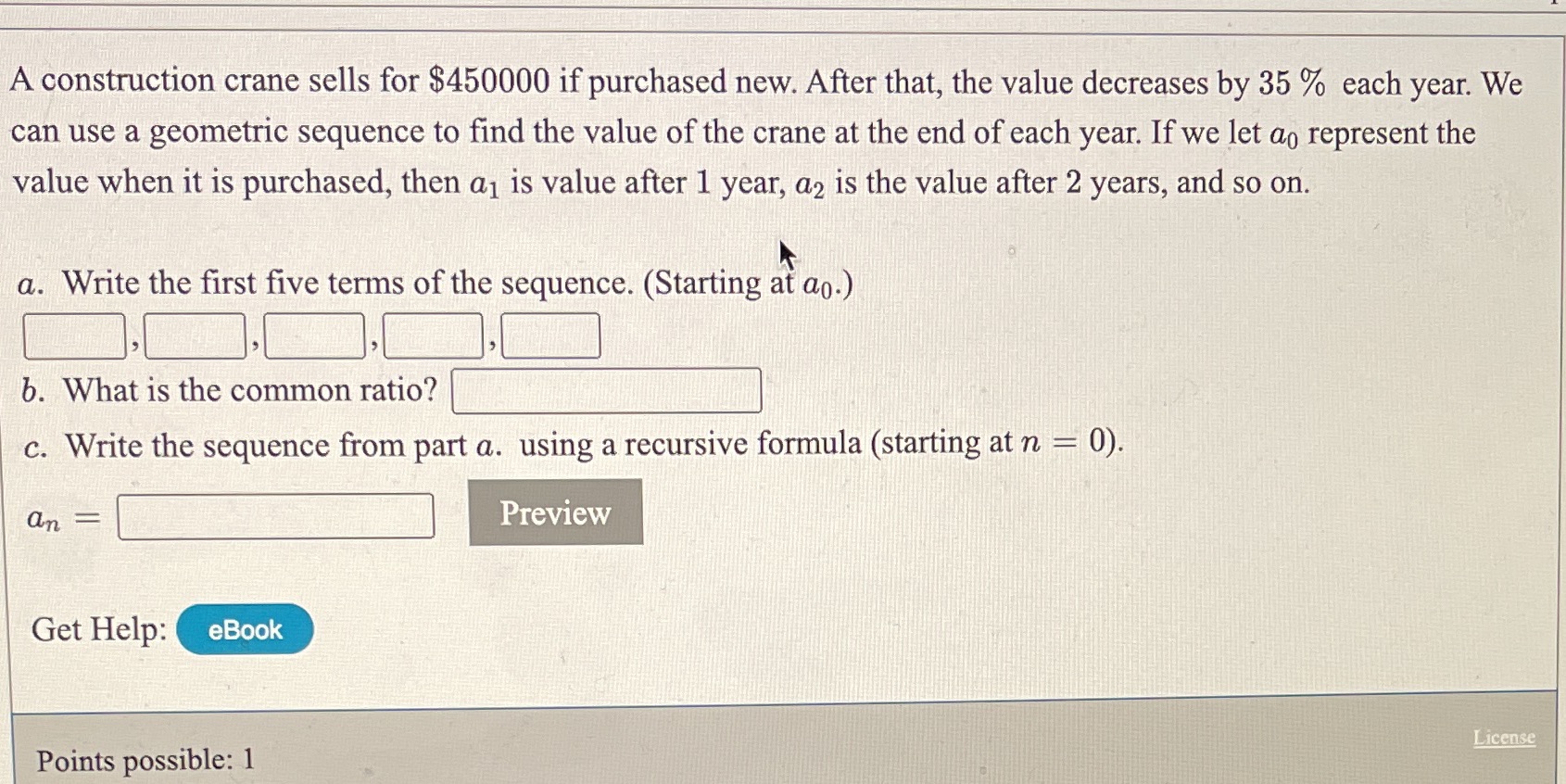 A construction crane sells for $450000 if