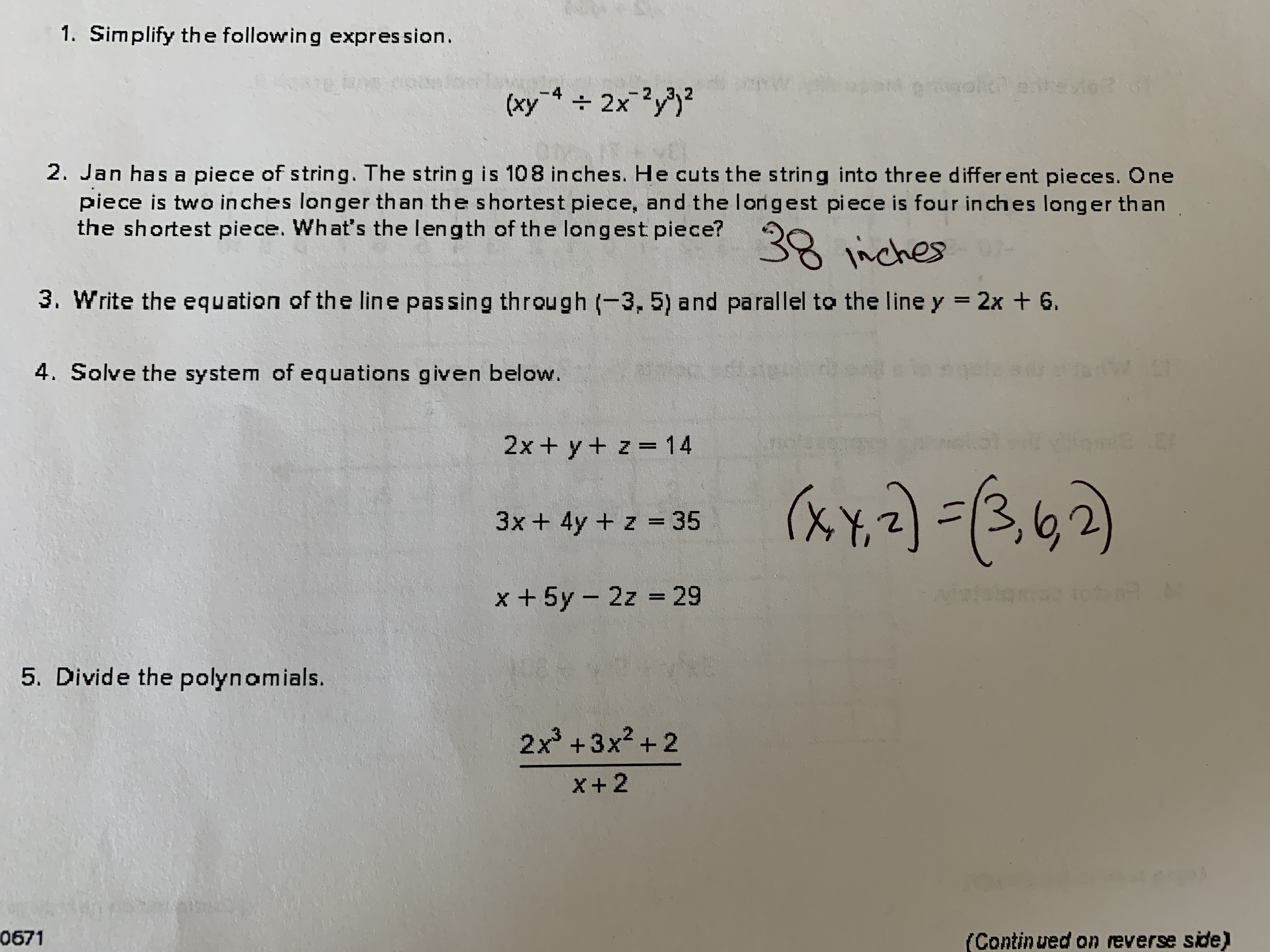 Please show work. I only need help with question