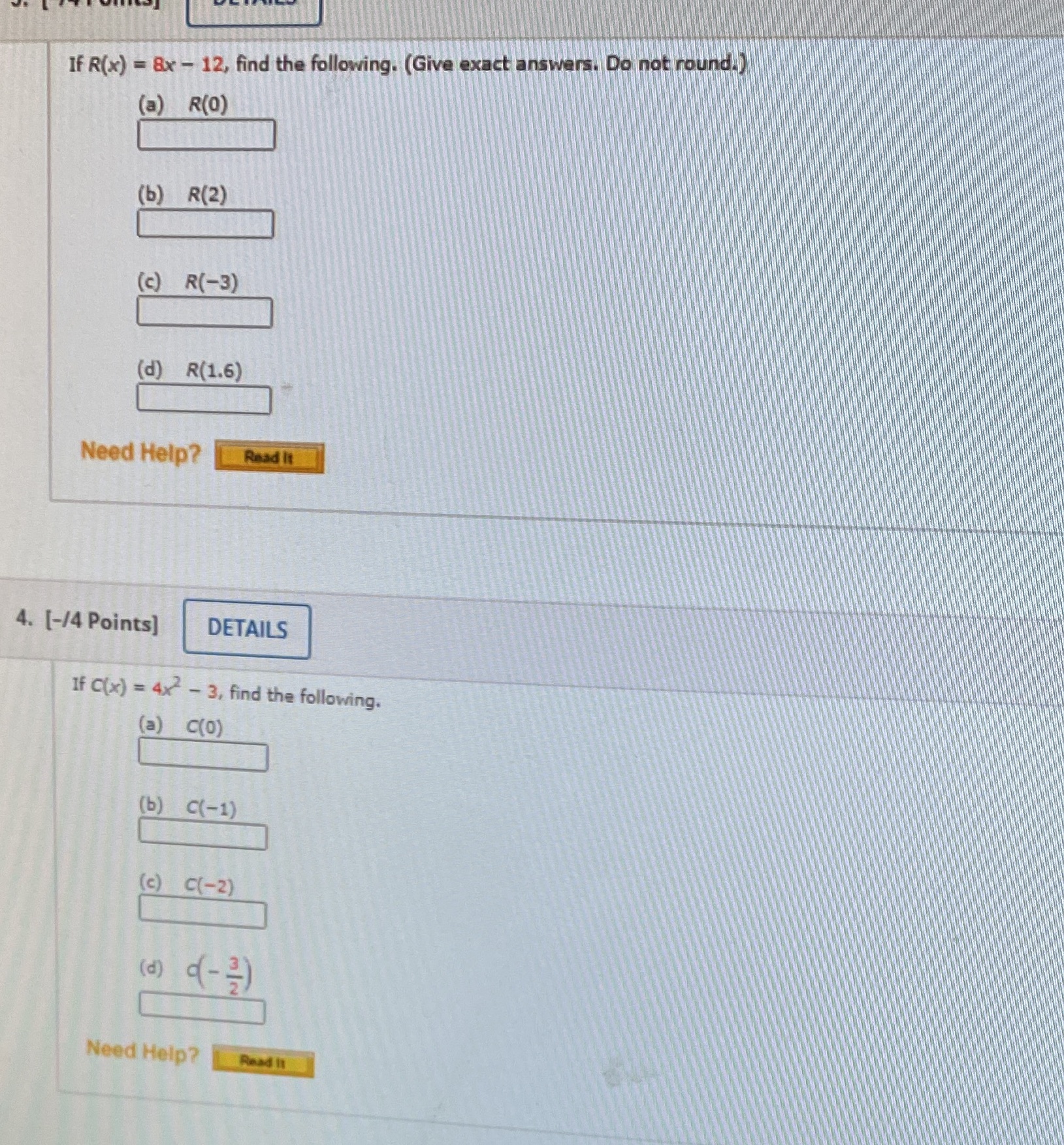 If R(x) = &x - 12, find the following. (Give