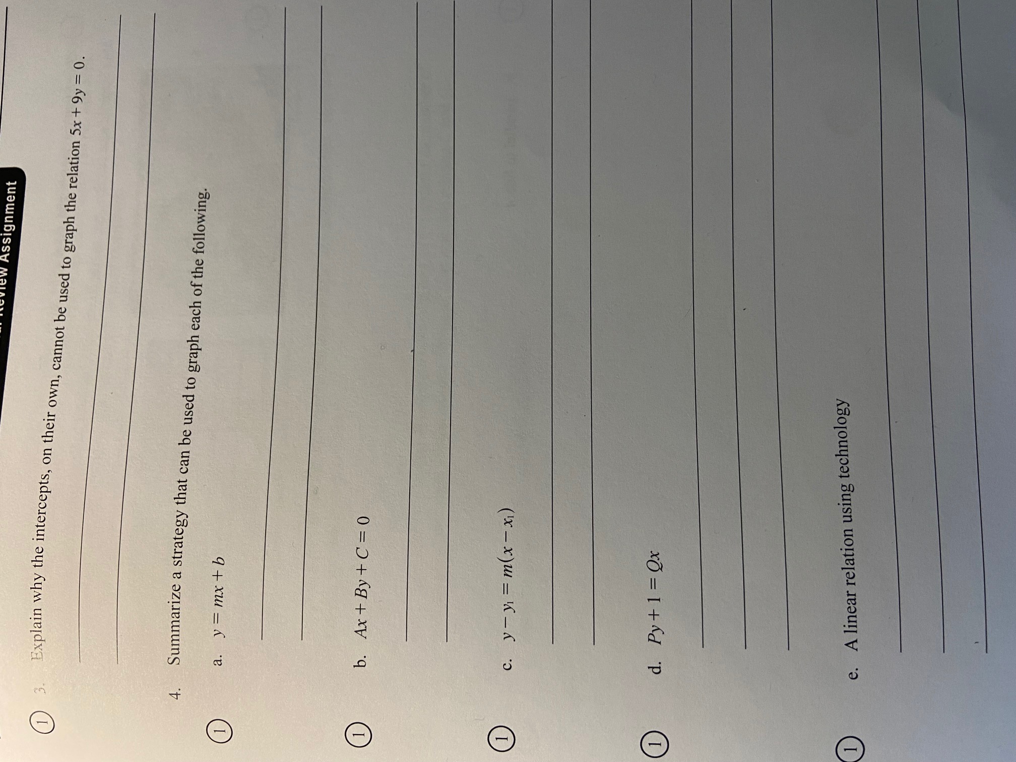 ew Assignment 1 3. Explain why the intercepts, on