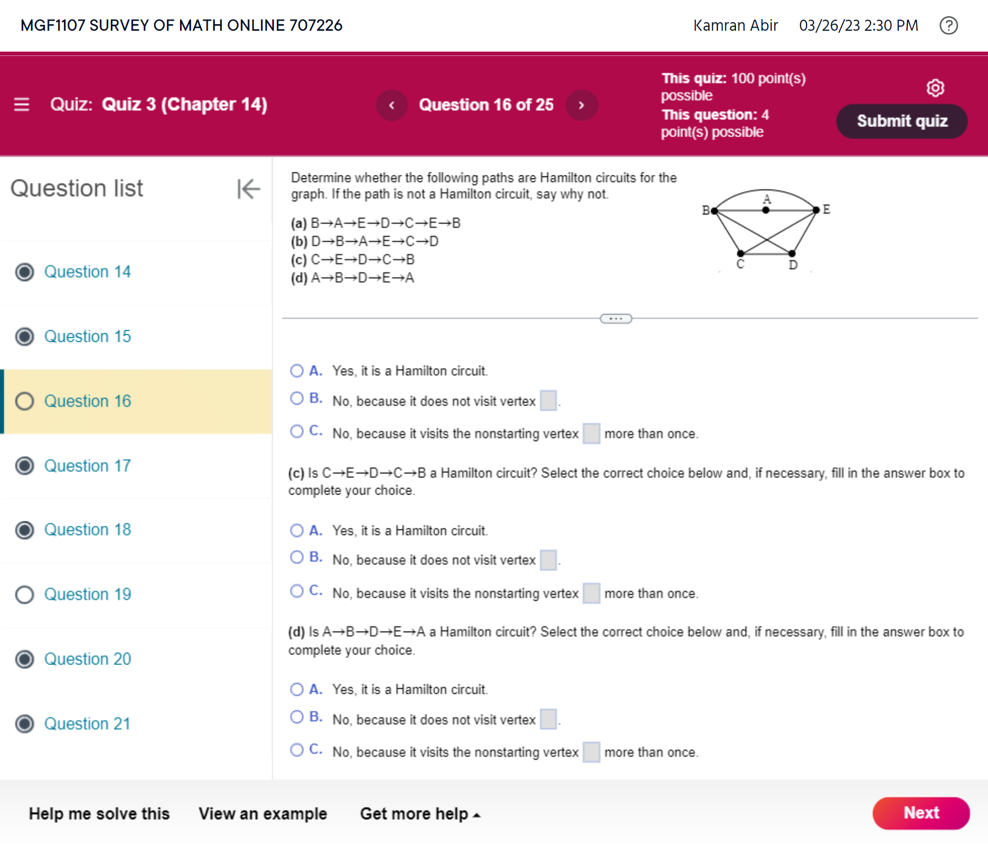 MGF1107 SURVEY OF MATH ONLINE 707226 Kamran Abir