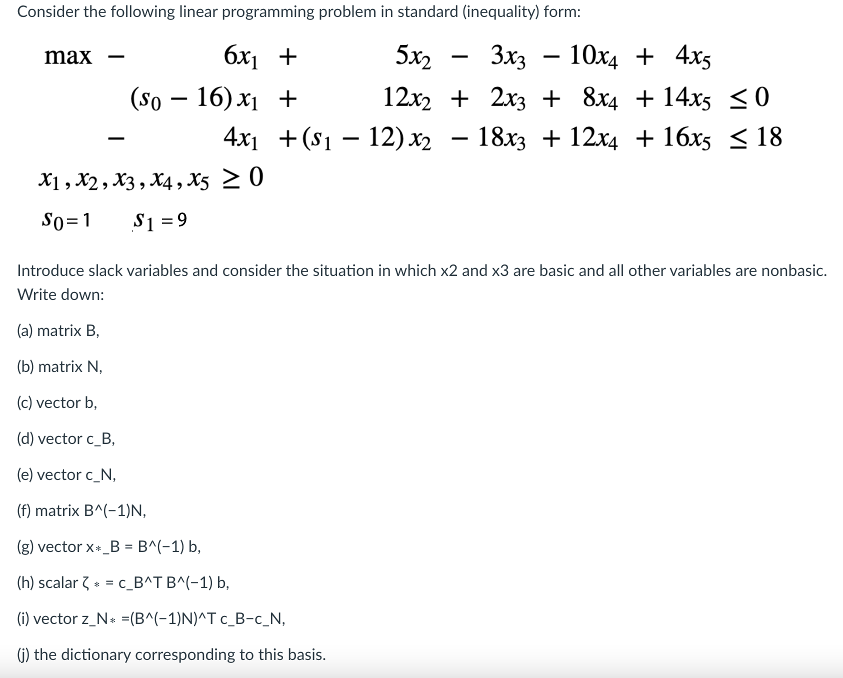 Consider the following linear programming problem