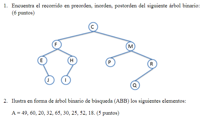 1. Encuentro el recorrido en preorden, inorden,