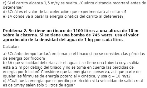 c) Si el carrito alcanza 1,5 m/sy se suelta.