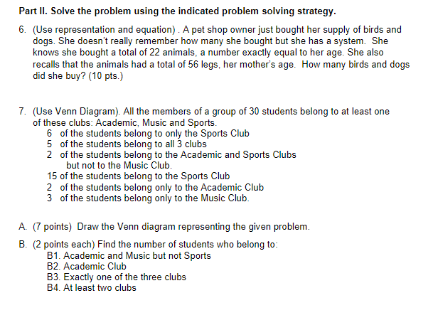 ANSWER PART I. (1-5) AND PART II. (6 AND 7 ( A
