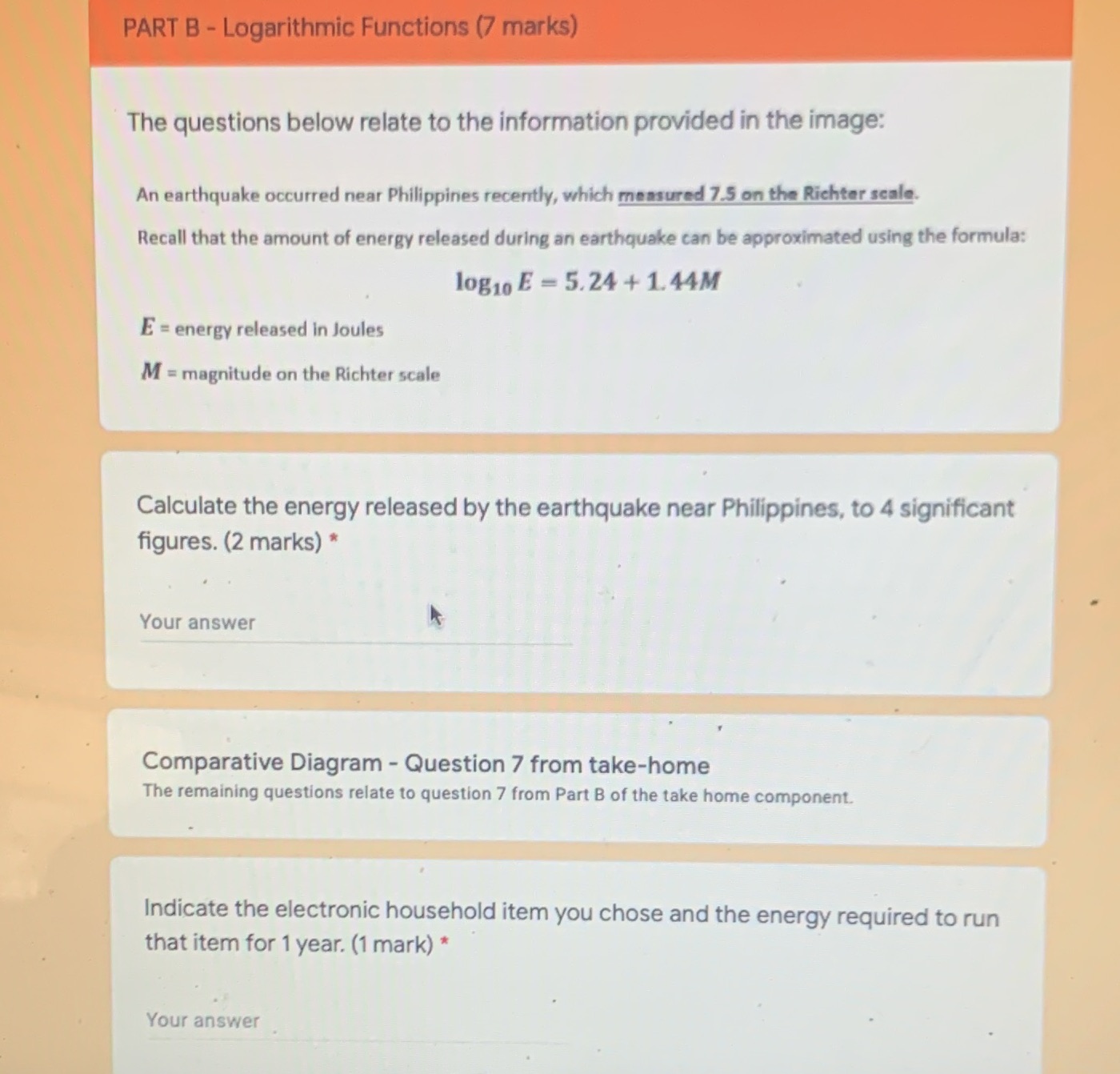 please answer questions asap PART B - Logarithmic
