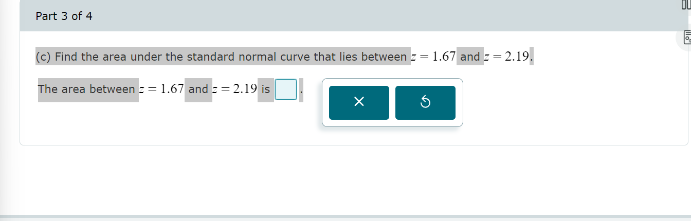 (c) Find the area under the standard normal curve