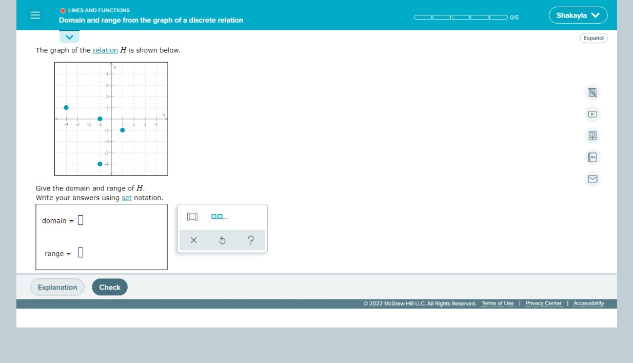 {- Shakayla V Give the domain and range of H.