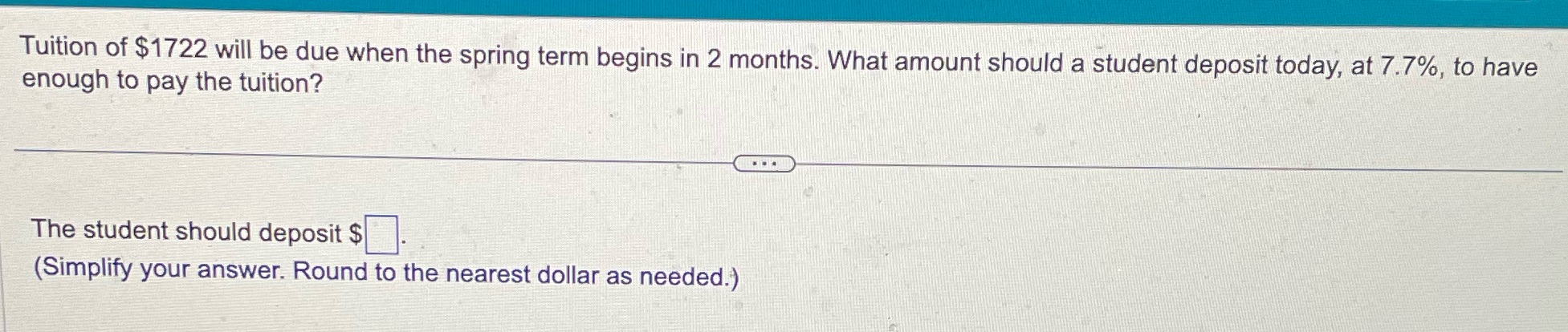 - Tuition of $1722 will be due when the spring