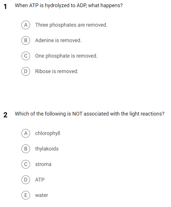 1 When ATP is hydrolyzed to ADP, what happens? A
