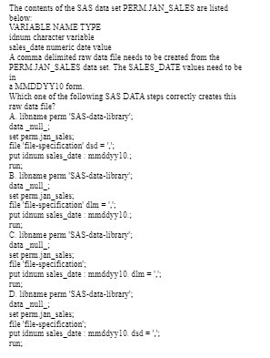 The contents of the SAS date set PERM JAN_SALES
