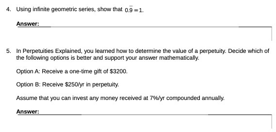 4. Using infinite geometric series, show that 0.9