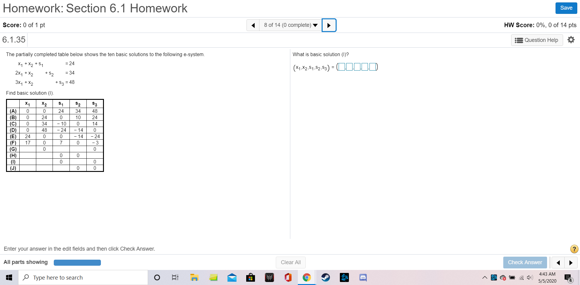 The partially completed table below shows the ten