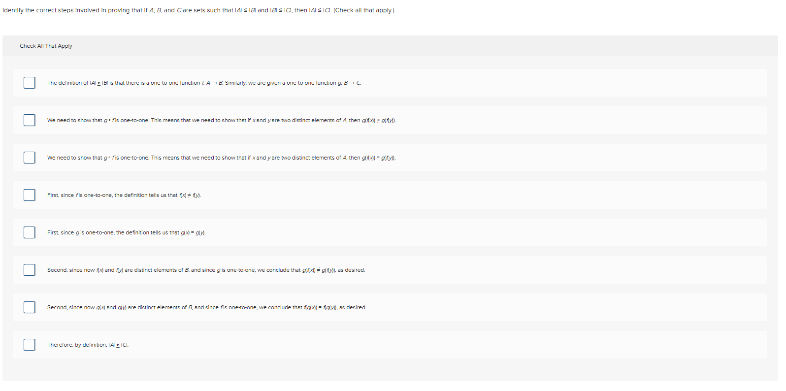 Identify the correct steps involved in proving