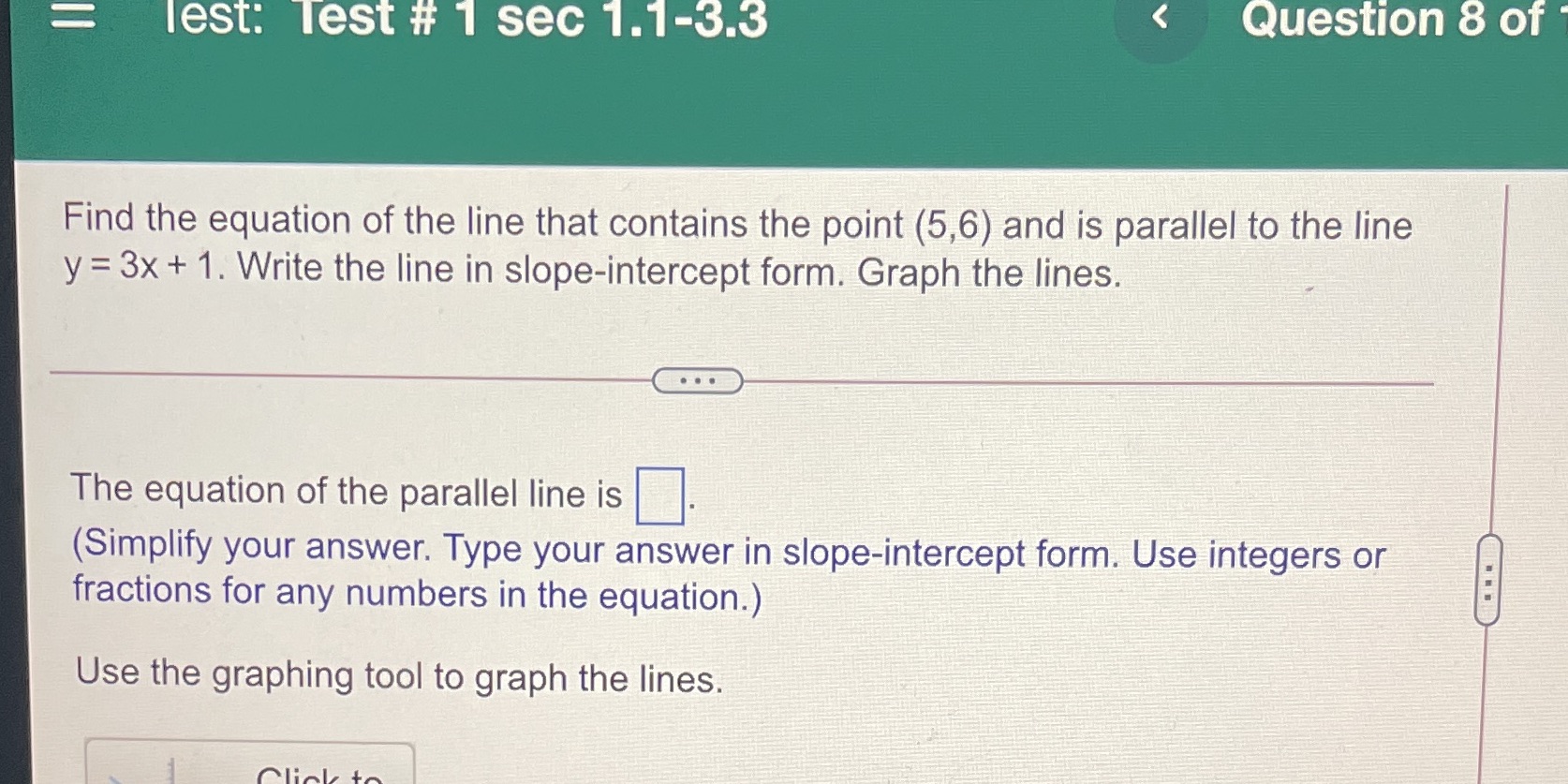 lest: Test # 1 sec 1.1-3.3 Question 8 of Find the