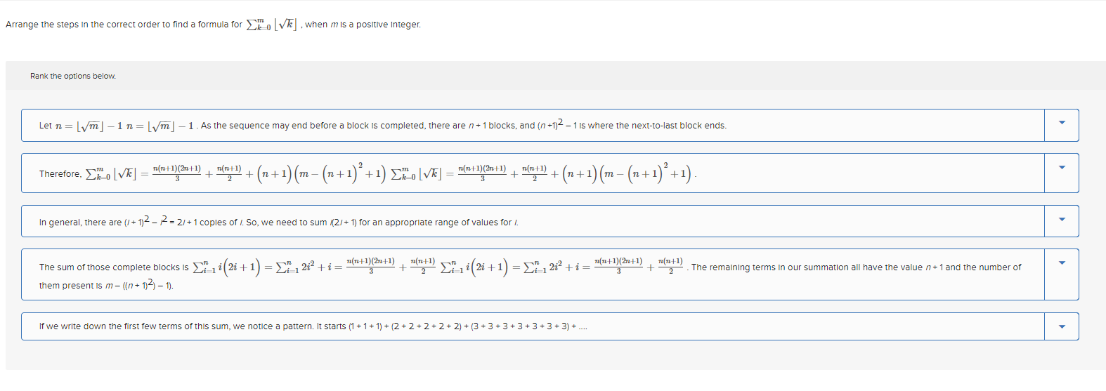 Identify the correct steps involved in proving