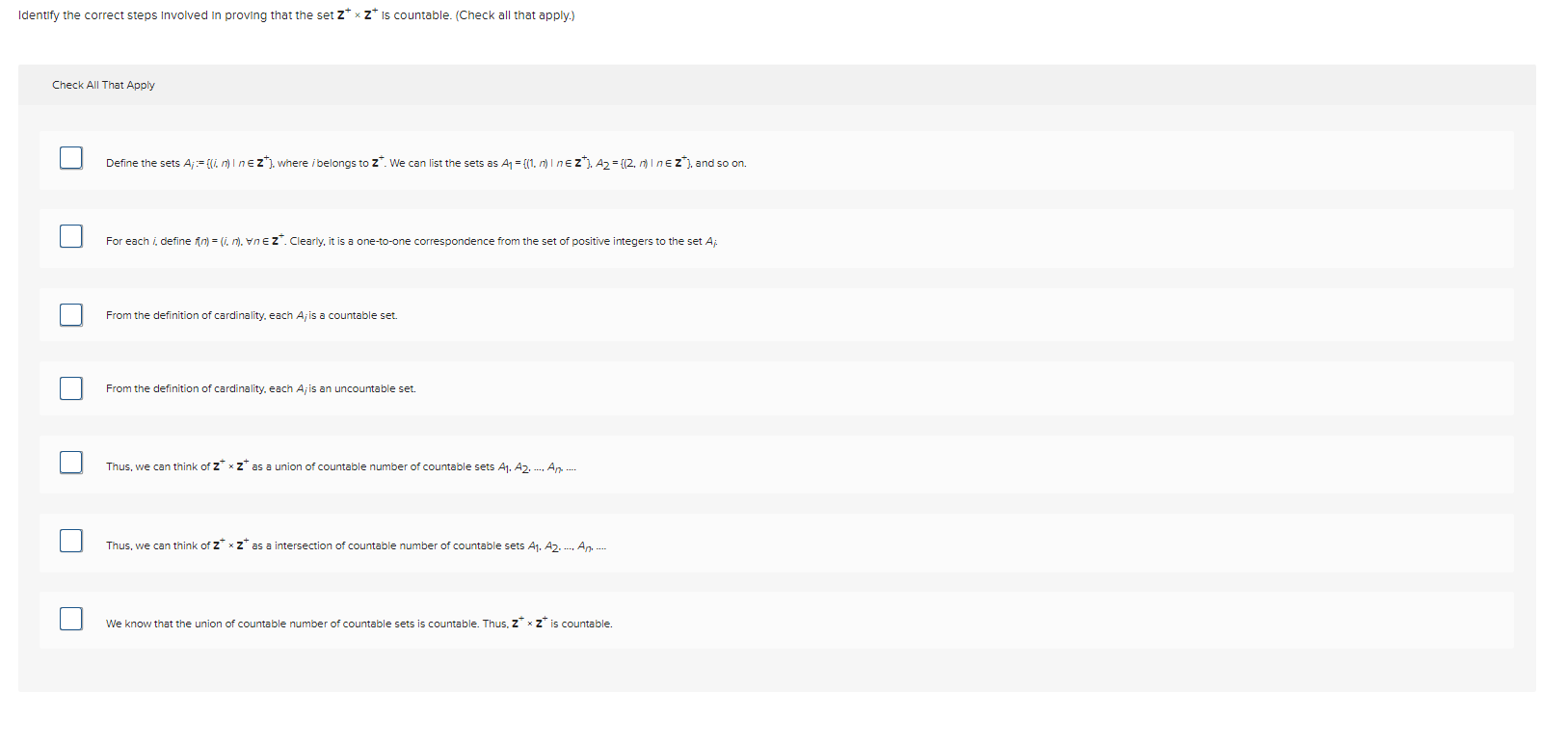 Identify the correct steps involved in proving