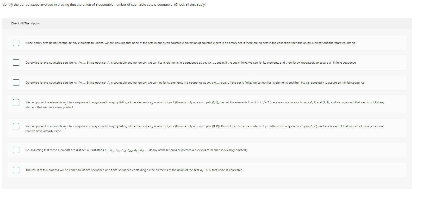 Identify the correct steps involved in proving
