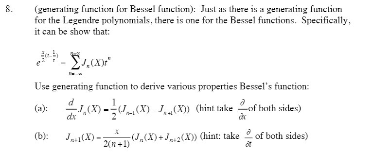8. (generating function for Bessel function):
