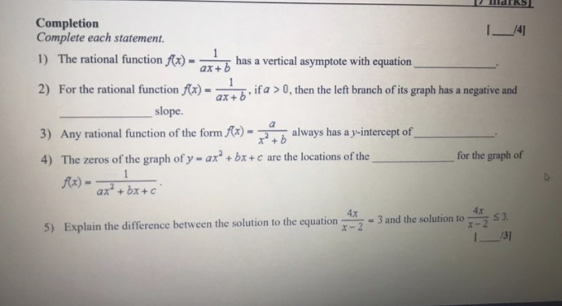 Completion Complete each statement. 1) The