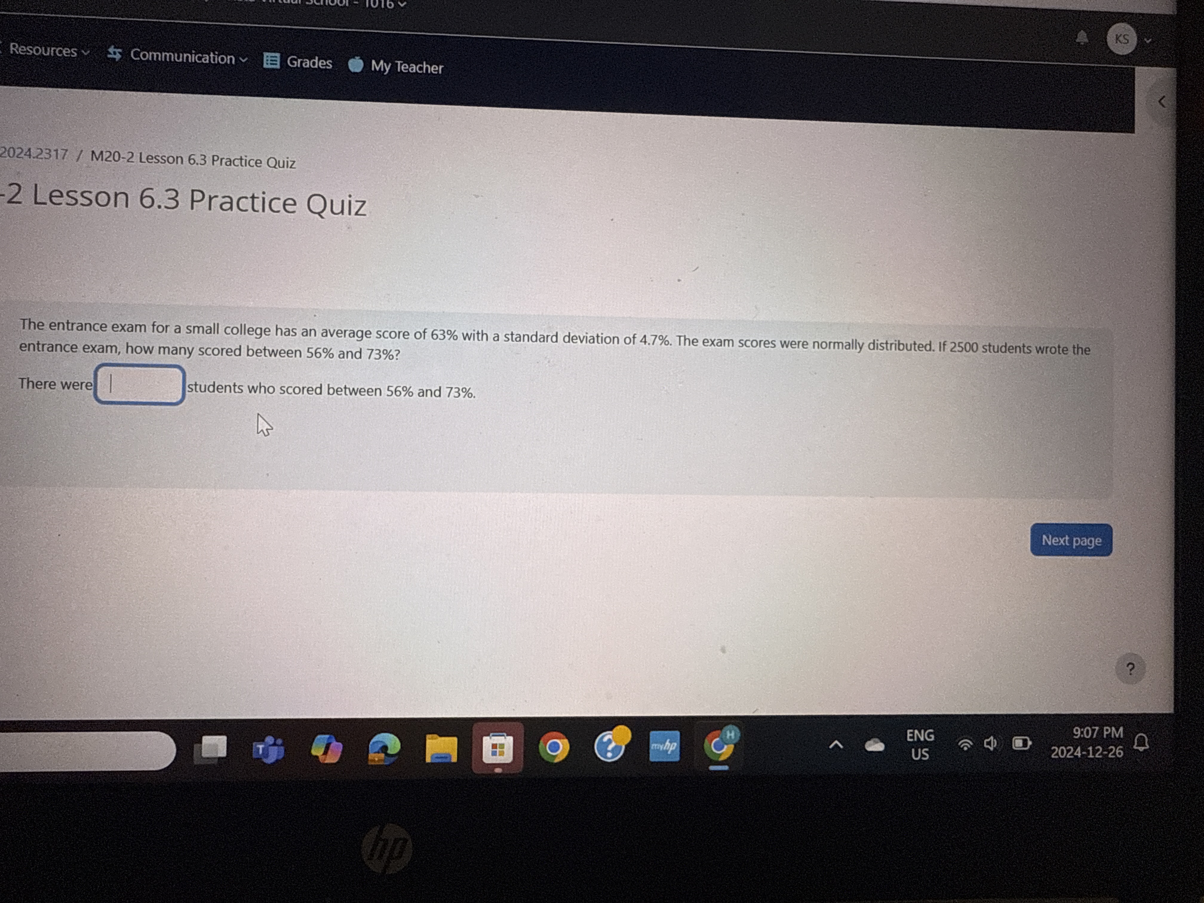 1 Grades (A T 1Y entrance exam for a small