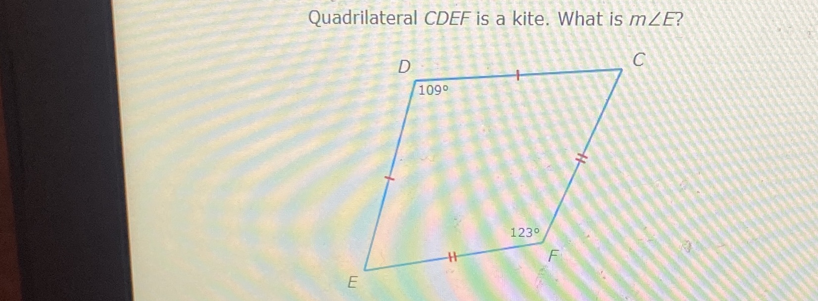 Quadrilateral CDEF is a kite. What is mZE? D C