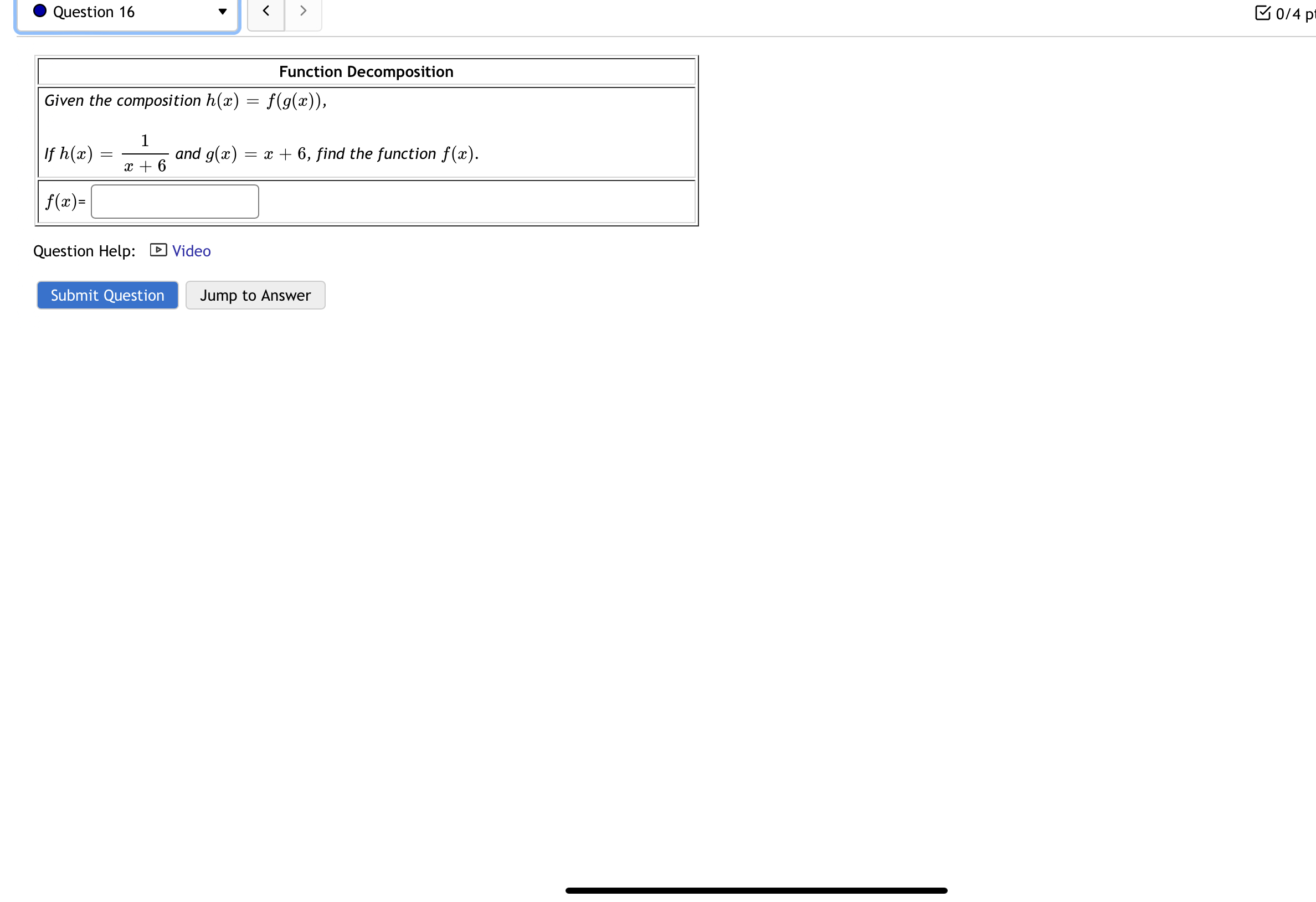 Function Composition Given the function f () = 1