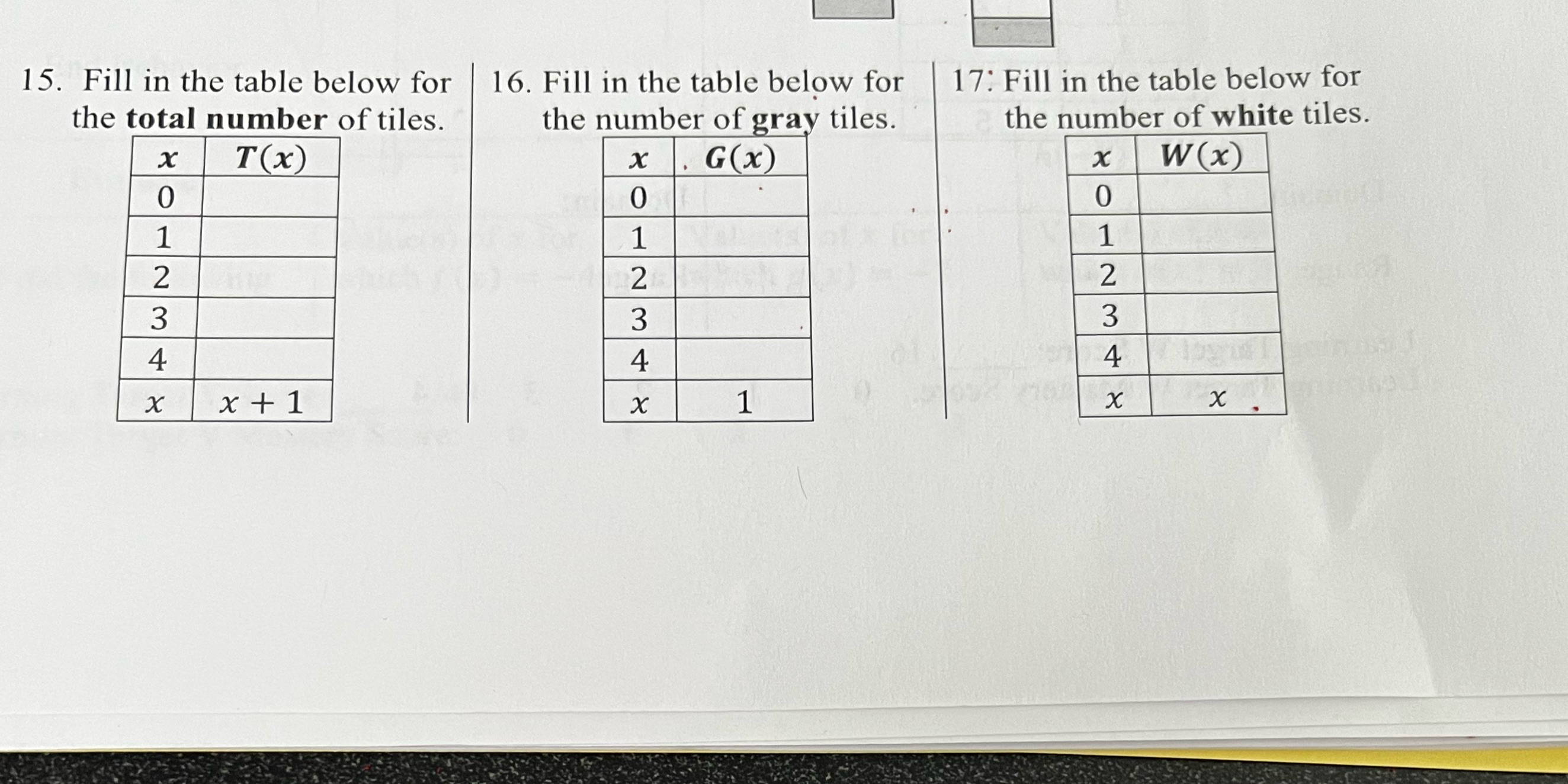 15. Fill in the table below for 16. Fill in the