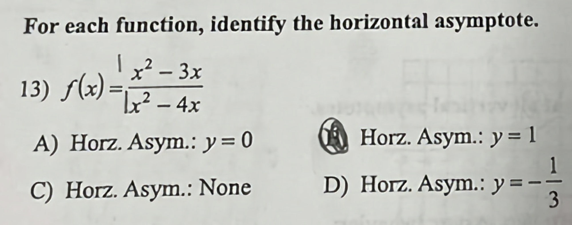 For each function, identify the horizontal