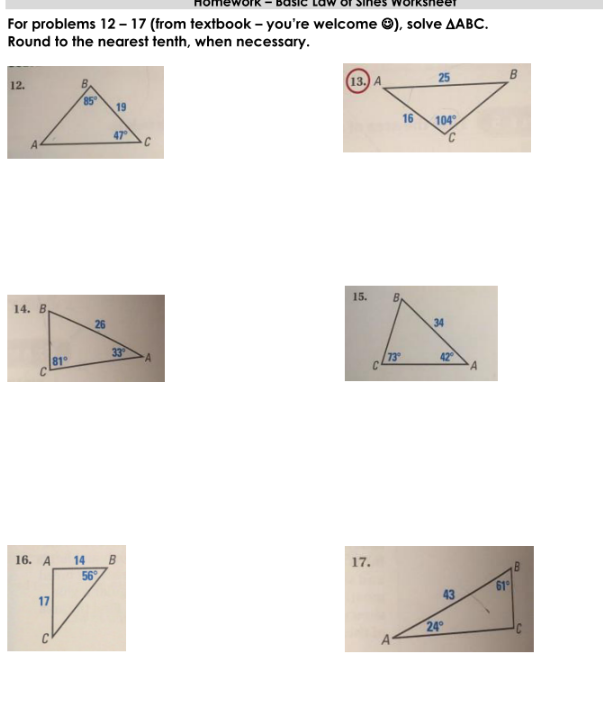 For problems 12 - 17 (from textbook - you're