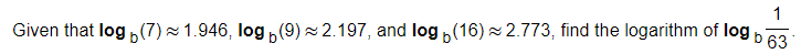 log b^(7)=1.946, log b^(9)=2.197, and log