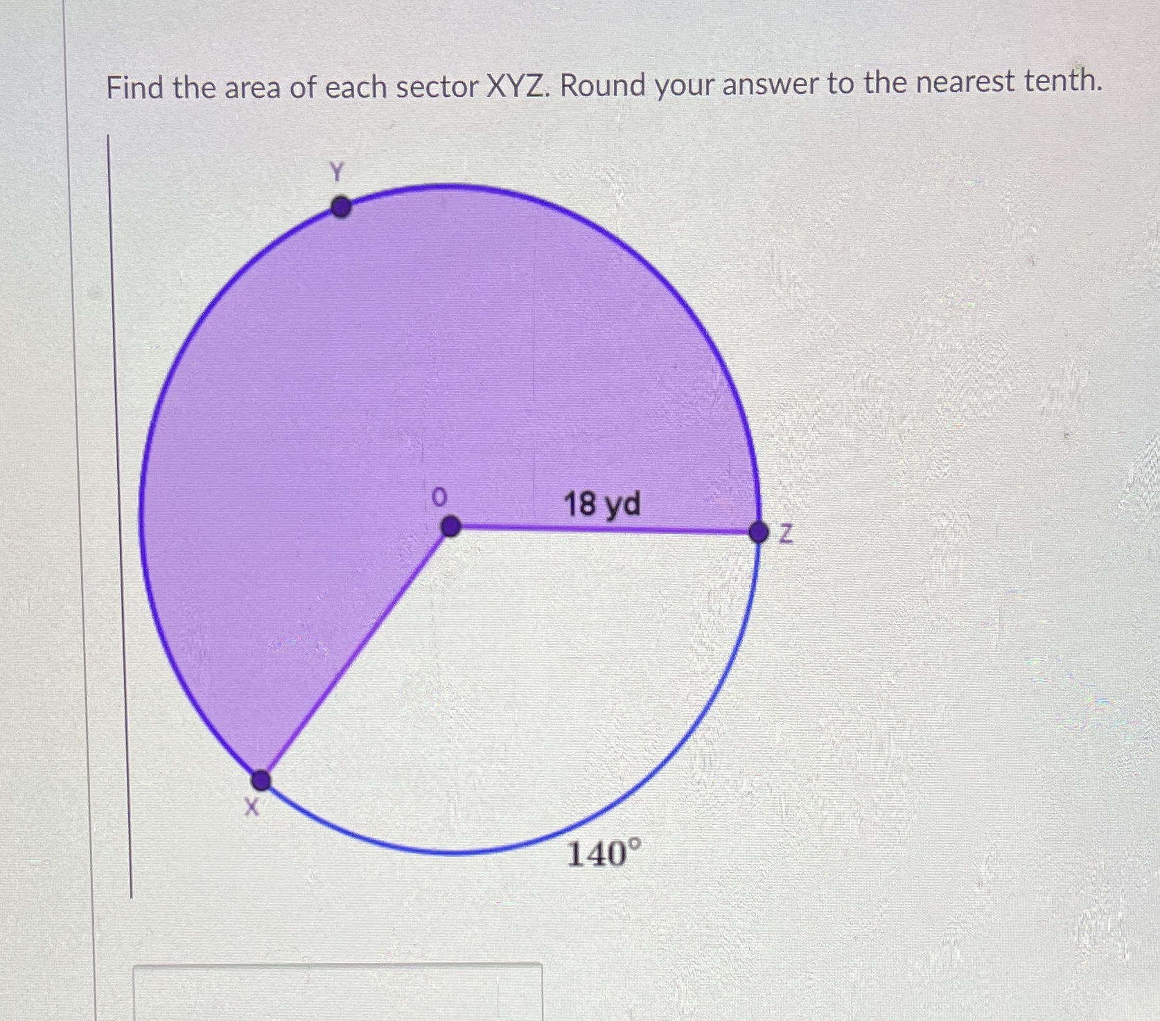 Find the area of each sector XYZ. Round your