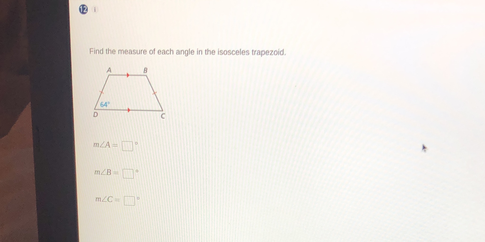 Find the measure of each angle in the isosceles