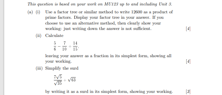 This question is based on your work on MU123 up